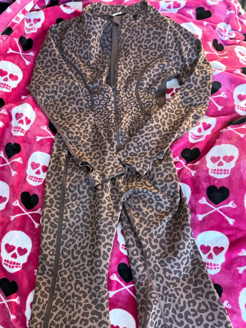 SHEIN Brown Leopard Print Zipper Jumpsuit